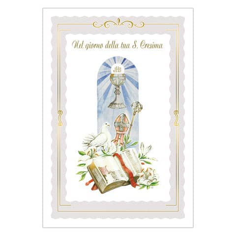 Biglietti augurali Santa Cresima Biembi 12x18 cm conf. da 6 pezzi assortiti - con portasoldi - BXBDKTC03